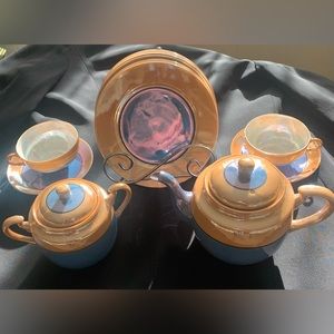 TT Takito Iridescent Hand Painted Lusterware Tea Set with Lunch/Dessert plates